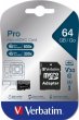 Memóriakártya Micro SDXC 64GB Class 10 USH-I adapterrel Verbatim PRO
