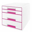 Irattároló műanyag 4 fiókos Leitz Wow Cube fehér/rózsaszín