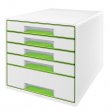 Irattároló műanyag 5 fiókos Leitz Wow Cube fehér/zöld