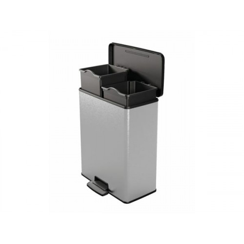 Curver Pedálos szemetes újrahasznosított műanyag kivehető vödörrel 2x26lDeco bin duo fekete/ezüst