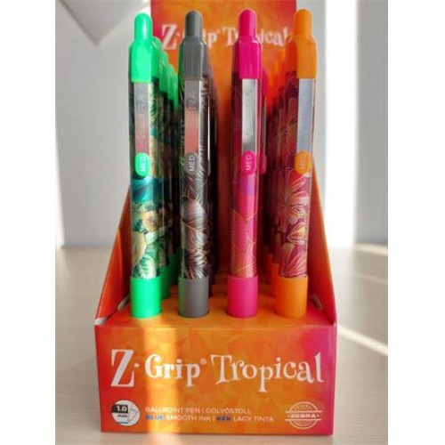 Zebra Golyóstoll display 0,27mm nyomógombosZ-Grip Tropical kék 4 különböző minta