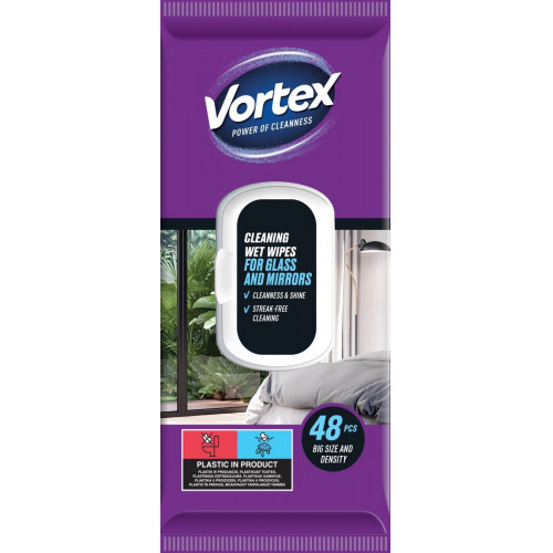 Vortex Nedves törlőkendő üveg és tükör felületre 48db