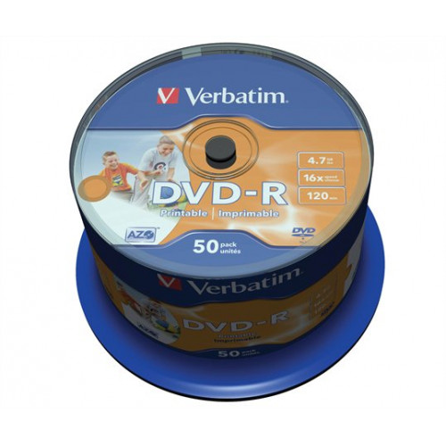 DVD-R lemez nyomtatható matt no-ID 4,7GB 16x hengeren Verbatim