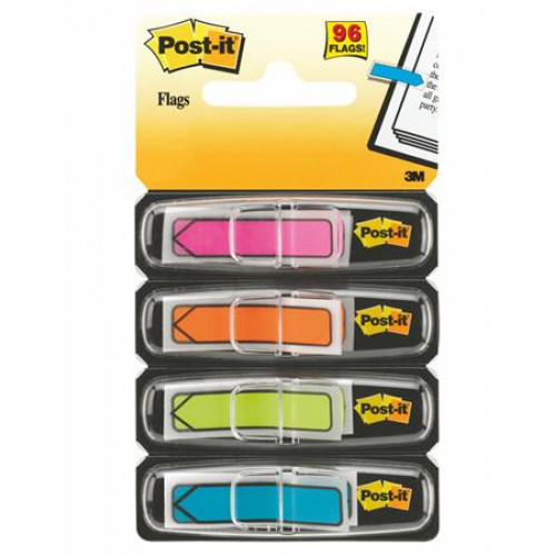 Jelölőcímke műanyag 4x24lap 11,9x43,2mm nyíl 3M Postit vegyes pasztell