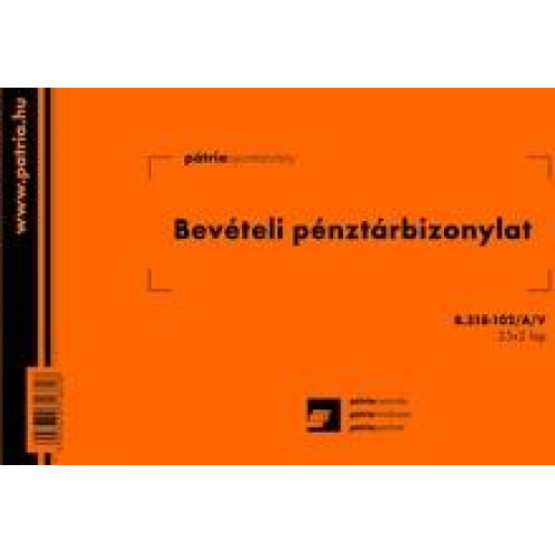 Pátria bevételi pénztárbizonylat 25x3 lapos tömb B.318-102/A/V