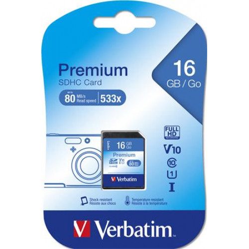 Memóriakártya SD 16GB Class 10 Verbatim Premium