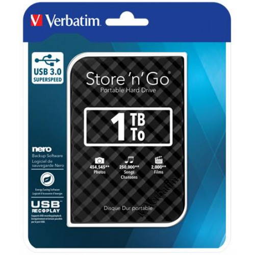 2,5 HDD (merevlemez) 1TB USB 3.0 Verbatim Store n Go fekete