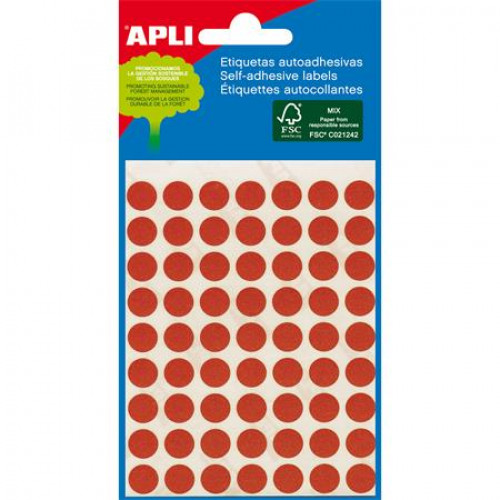 Etikett 8mm kör kézzel írható színes Apli piros 288 etikett/csomag