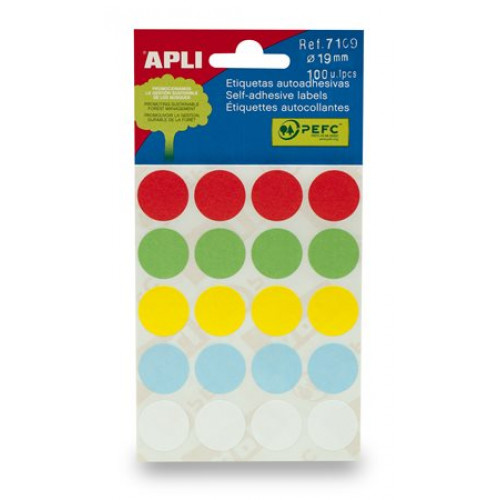 Etikett 19mm kör kézzel írható színes Apli vegyes színek 100 etikett/csomag