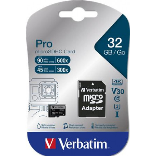 Memóriakártya Micro SDHC 32GB Class 10 UHS I adapterrel Verbatim PRO