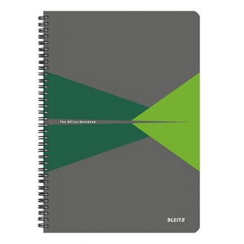 Spirálfüzet A4 kockás 90lap PP borító Leitz Office szürke-zöld