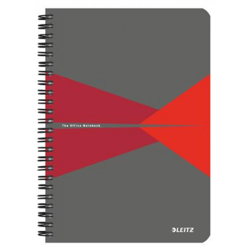 Spirálfüzet A5 kockás 90lap PP borító Leitz Office szürke-piros