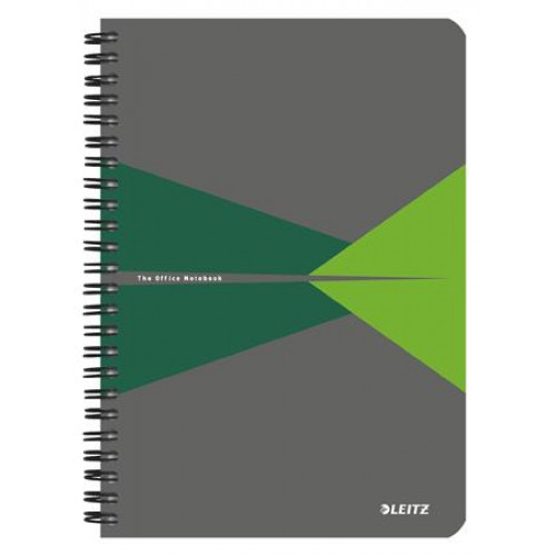 Spirálfüzet A5 kockás 90lap laminált karton borító Leitz Office szürke-zöld