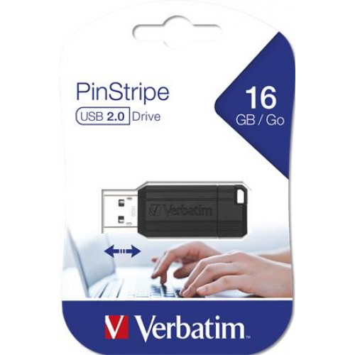 Pendrive 16GB USB 2.0 10/4MB/sec Verbatim PinStripe fekete