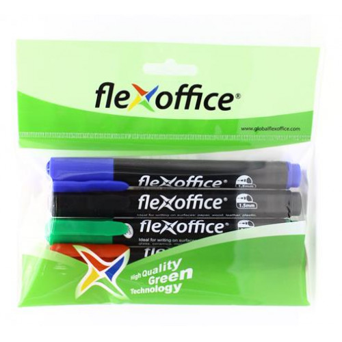 Alkoholos marker készlet 1,5mm kúpos Flexoffice PM03 4 különböző szín
