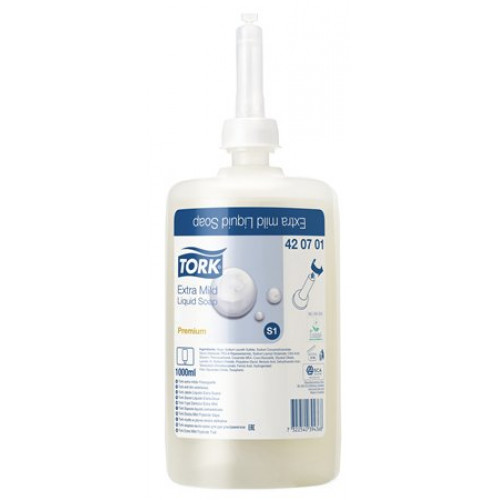 Folyékony szappan 1L S1 rendszer Tork Premium extramild kézkimélő érzékeny bőrre illatmentes fehér (420701)