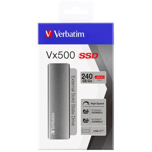 SSD (külső memória) 240 GB USB 3.1 Verbatim Vx500 szürke