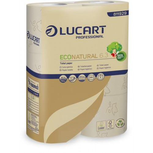 Toalettpapír 3 rétegű kistekercses 6 tekercs Lucart EcoNatural 6.3 barna 811929Y