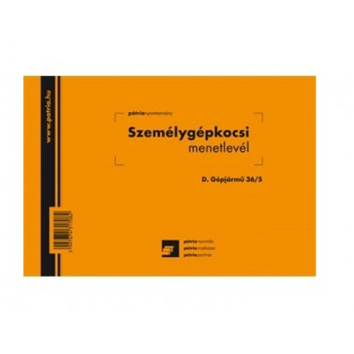 Menetlevél személygépkocsi 100lap A5 fekvő Pátria D.GEPJ.36/5 darab!