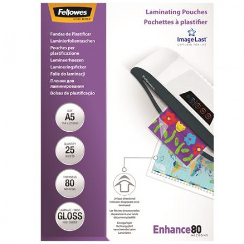 Fellowes Meleglamináló fólia 80 mikron A5 fényes 