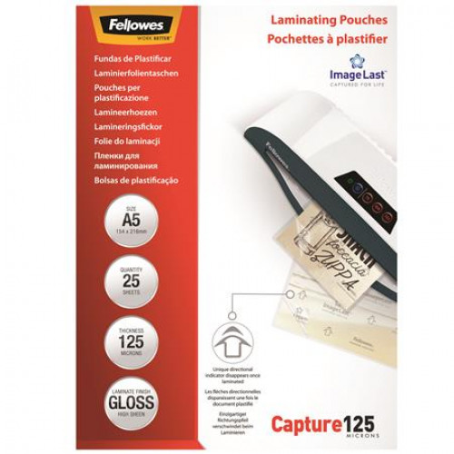 Fellowes Meleglamináló fólia 125 mikron A5 fényes 