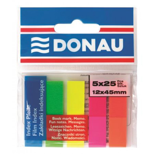 Jelölőcímke műanyag 5x25lap 12x45mm Donau neon szín