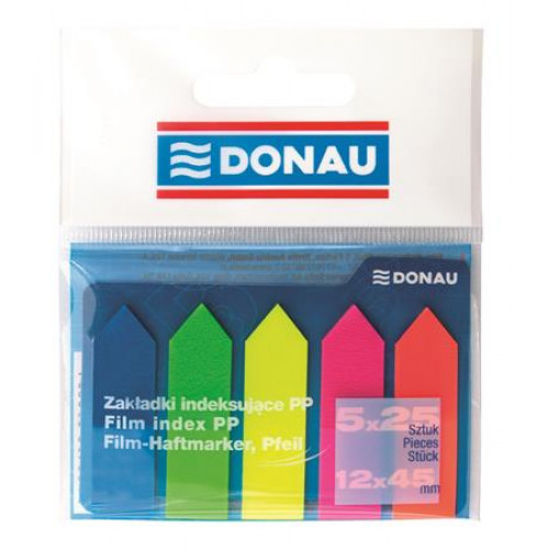 Jelölőcímke műanyag nyíl forma 5x25lap 12x45mm Donau neon szín