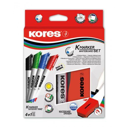Tábla- és flipchart marker készlet szivaccsal 3-5mm vágott Kores K-Marker 4 különböző szín