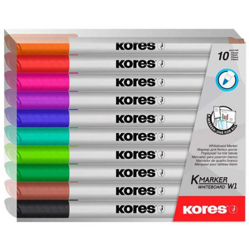 Tábla- és flipchart marker készlet 1-3mm kúpos Kores K-Marker 10 különböző szín