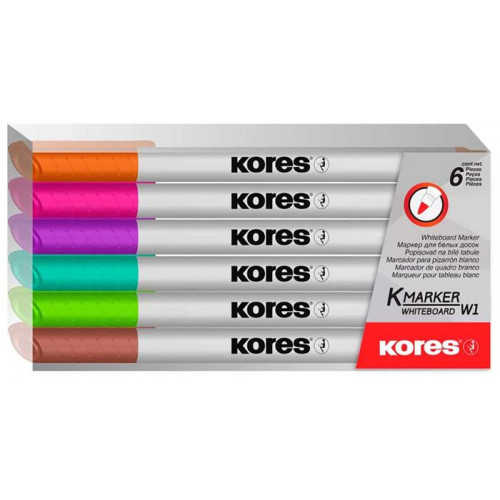 Tábla- és flipchart marker készlet 1-3mm kúpos Kores K-Marker 6 különböző szín