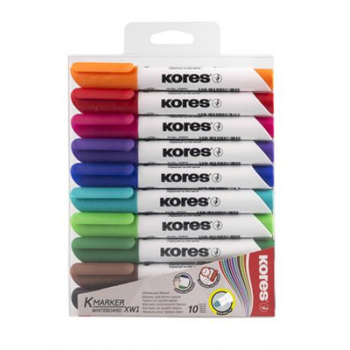 Tábla- és flipchart marker készlet 1-3mm kúpos Kores K-Marker 10 különböző szín