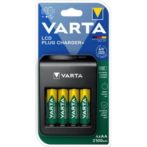 Elemtöltő AA/AAA/9V 4xAA 2100 mAh LCD kijelző Varta Plug