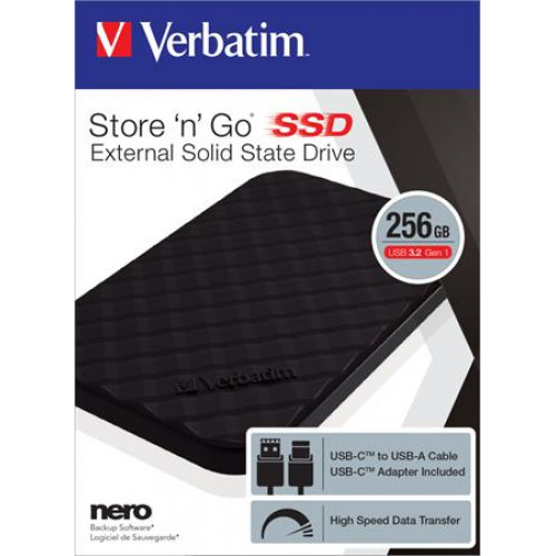 SSD (külső memória) 256GB USB 3.2 Verbatim Store n Go fekete