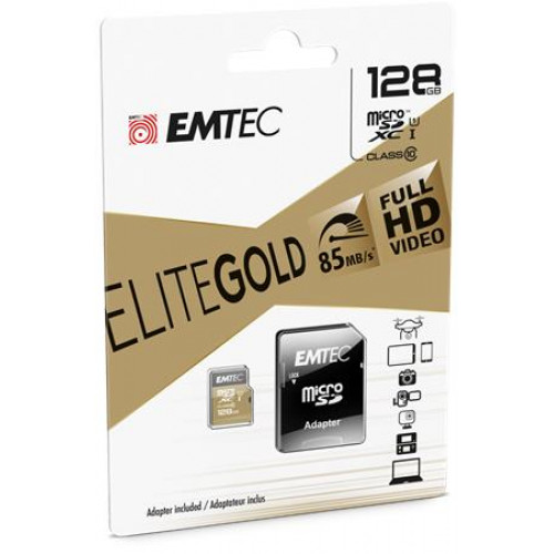 Memóriakártya microSDXC 128GB UHS-I/U1 85/20 MB/s adapter Emtec Elite Gold