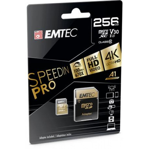 Memóriakártya microSDXC 256GB UHS-I/U3/V30/A2 100/95 MB/s adapter Emtec SpeedIN