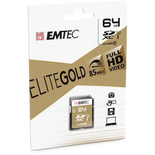 Memóriakártya SDXC 64GB UHS-I/U1 85/20 MB/s Emtec Elite Gold