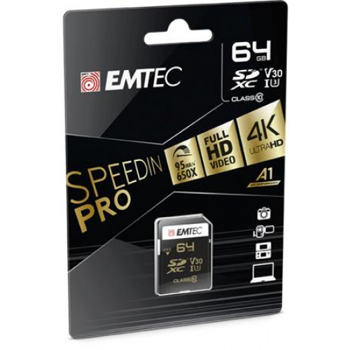 Memóriakártya SDXC 64GB UHS-I/U3/V30 95/85 MB/s Emtec SpeedIN