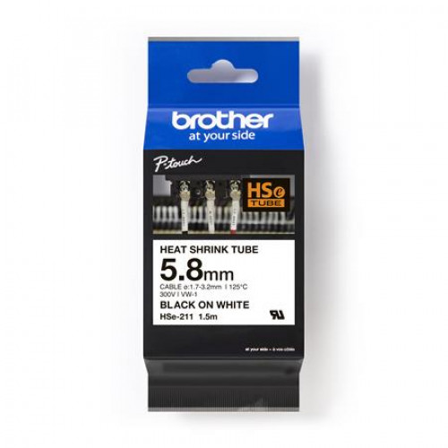 Zsugorcső feliratozógéphez 5,8mmx1,5m Brother HSe-211 fehér-fekete