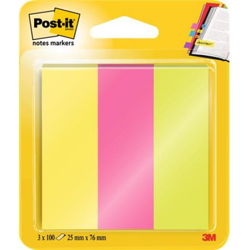 Jelölőcímke papír 3x100lap 25x76mm 3M Postit vegyes neon színek