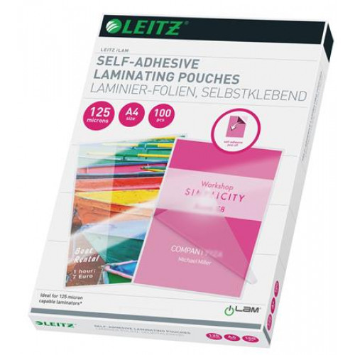 Leitz Meleglamináló fólia 125 mikron A4 fényes öntapadó visszaszedhető hátlapStandard