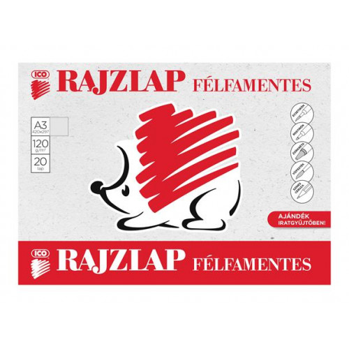 Rajzlap félfamentes A3 120 g/m2 Ico Süni