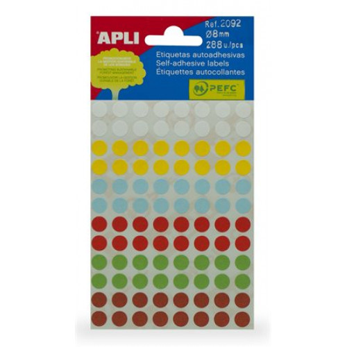 Etikett 8mm kör kézzel írható színes Apli vegyes színek 288 etikett/csomag