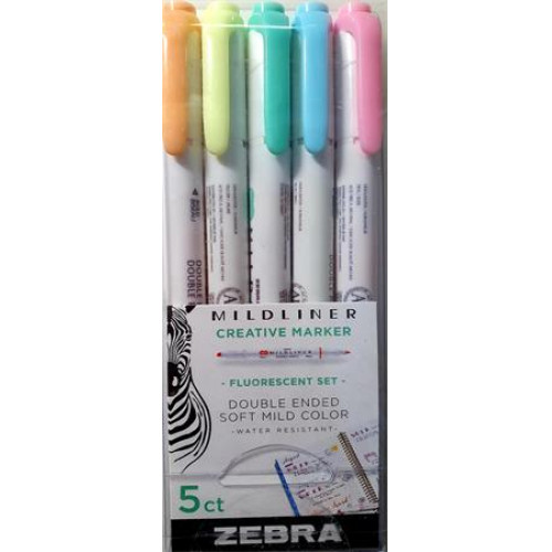 Szövegkiemelő készlet 1-3,5mm kétvégű Zebra Mildliner Fluorescent 5 szín