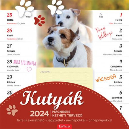 Naptár fali mágneses kétheti Toptimer családi tervező kutyák (2024)