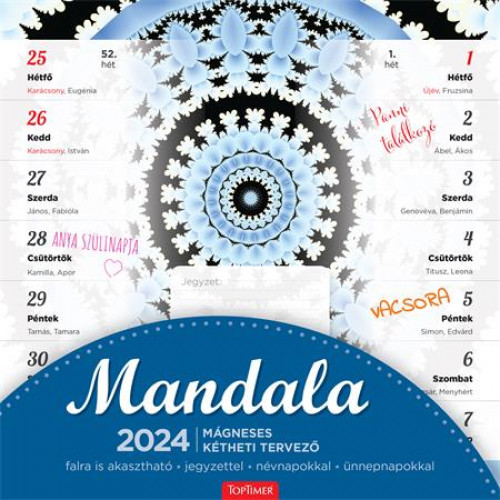 Naptár fali mágneses kétheti Toptimer családi tervező mandala (2024)