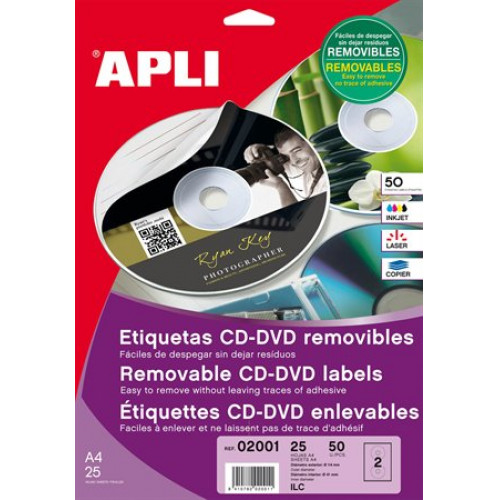Etikett CD/DVD A4 matt eltávolítható Apli