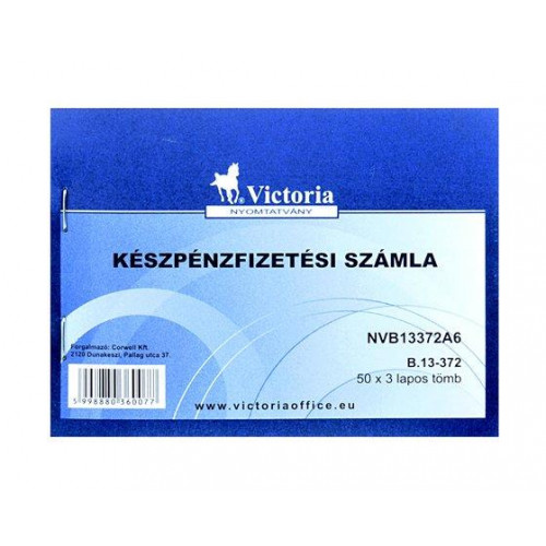 Készpénzfizetési számlatömb egy ÁFÁs 50x3 A6 fekvő Victoria B.13-372