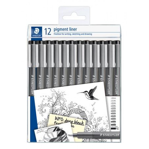 Tusfilc készlet 12 különböző vonalvastagság Staedtler Pigment Liner 308 fekete