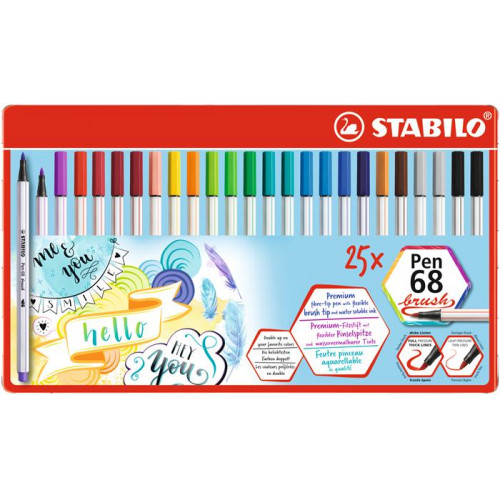 Ecsetirón készlet fém doboz Stabilo Pen 68 brush 19 különböző szín