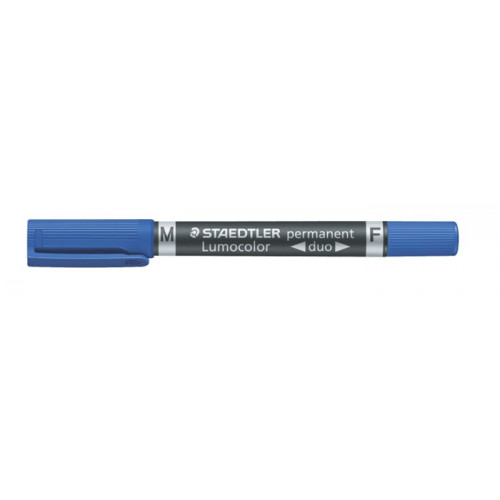 Alkoholos marker F/M 0,6/1,5mm kúpos kétvégű Staedtler Lumocolor Duo 348 kék